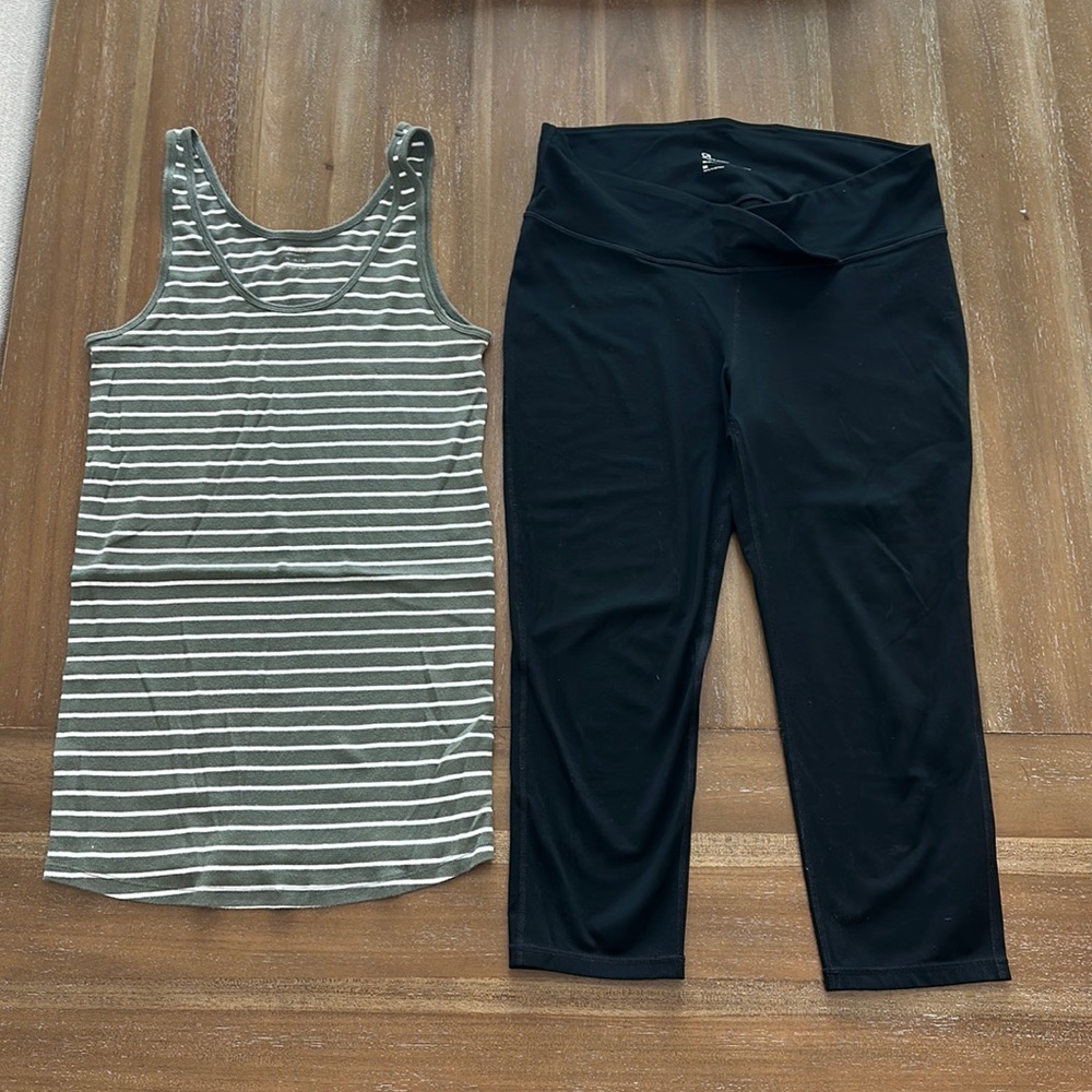 GapFit Maternity Black Cropped Leggings & Motherhood Maternity Tank Top Medium